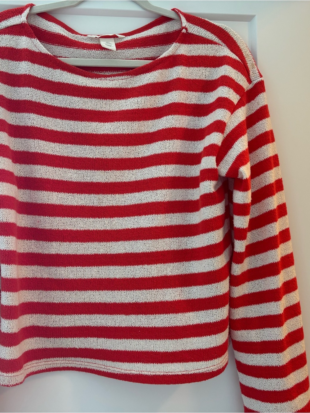 H&M Red and White Striped Crewneck Sweater